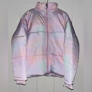 Juicy Couture Avalon Iridescent Puffer Jacket‎ M NWT Pastel Rainbow Winter Coat